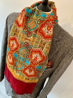 FABULOUS MULTI COLOUR ORNATE LONG SCARF in a striking paisley wool feel ornate psychedelic pattern will brighten up any outfit  in clean ready to wear condition Please note all our scarves are vintage so might show slight signs of wear Multicolor Pashmina Scarves With Paisley Print, Retro Multicolor Winter Scarf, Vintage Silk Scarf For Festivals, Winter Paisley Print Pashmina Scarf, Winter Paisley Print Pashmina Scarves, Winter Pashmina Scarf With Paisley Print, Bohemian Paisley Print Patterned Silk Scarf, Bohemian Paisley Print Silk Scarf, Bohemian Patterned Scarves For Fall