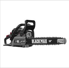 a black and white photo of a chainsaw with the words black max on it