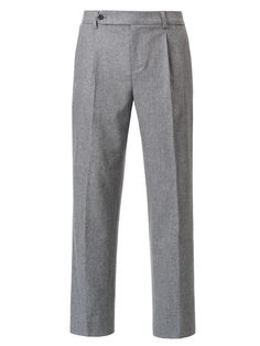 Editor's NotesThese slacks pants are made of wool and cashmere blended material with a comfortable fitting. These pants matched a formal look.- Hook&eye and zipper closure- Banding at the waist backside- Wool and cashmere blended- Comfortable fitting- Basic and versatile itemMeasurements(in.)M/L/XL- Total length: 40.15 / 41.33 / 42.12 in.- Waist: 15.74 / 16.73 / 17.71 in.- Thigh: 13.38 / 13.77 / 14.56 in.- Hem: 7.48 / 7.87 / 7.87 in.Model infoMan - Height: 5'97 Fitting size LComposition & Care- 90% Wool, 8% Cashmere, 2% Lycra- Please check the care labelDesigner- by EDWARDMAX Classic Gray Wide Leg Dress Pants, Gray Wool Pants With Welt Pockets, Elegant Gray Wool Pants, Elegant Gray Pants With Pressed Crease, Gray Wool Bottoms For Formal Occasions, Wool Trousers For Semi-formal Occasions, Classic Gray Pants With Pressed Crease, Semi-formal Wool Trousers, Elegant Gray Wool Bottoms