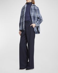 Kiton plaid shacket    Spread collar; button front    Long sleeves; button cuffs    Chest patch pocket; side pockets    Back box pleat    Relaxed fit    Cashmere    Made in Italy Shirt Jacket Womens, Plaid Shacket, Plaid Fabric, Box Pleats, Shirt Jacket, Patch Pocket, Top Designers, Coats For Women, Nice Dresses