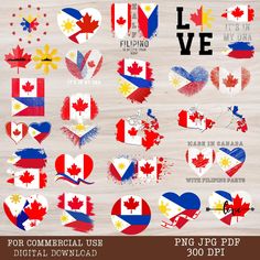 the canadian flag is made up of hearts and flags with different colors, shapes and sizes