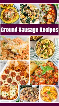 a collage of different types of ground sausages and other foods that are cooked in the oven