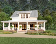 a rendering of a small house with porches and covered verandas on the front