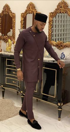 Brown African Wear For Men, Men Senator Styles, African Suits, Mens Traditional Wear