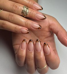 2024 Nails Inspiration, French Tip Tortoise Shell Nails, Cute Nails For Fall French Tip, Fall Nail Inspo Almond Simple French, Short Almond Shape Nails Designs, Almond Glass Nails, Modern Fall Nails, Nailspo Almond, Tortishell Nails Design French