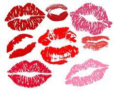 lipstick kisses drawn in different colors on a white background