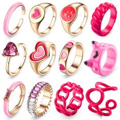 PRICES MAY VARY. 💖Cute Y2k Colorful Rings: You will get 12Pcs different chunky rings, including heart ring, frog ring, acrylic rings, gold rings, you can wear rings individually or as stacking rings. Bright colors and unique designs are full of energy and creativity, add some statement rings aesthetic to your summer, make you more dazzling and confident in the crowd 💖Color& Multi-Size: Pink ring, various size suitable for different fingers, easy to put on and take off. You can wear cute rings Knuckle Rings Aesthetic, Resin Rings Aesthetic, Rings Aesthetic Gold, Barbie Ring, Rings Colorful, Colorful Rings, Funky Rings, Mushroom Ring, Aesthetic Gold