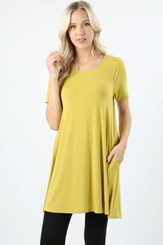 Shop yellow pocket dresses for Women under $20. Low Prices. Two Days Shipping. Free Shipping over $30. Best Matching Mommy and Me Yellow Dresses. Shop cute yellow tops, yellow shirts and yellow dresses. Our on-trend yellow clothing is sure to keep you happy and stylish. The Perfect Christmas gift idea for her.  MI, USA Casual Tunic Dress, Long Tunic Tops, Casual Tunics, Yellow Outfit, Soft Dress, Mommy And Me Outfits, Comfy Dresses, Short Sleeve Tunic, Dress Short Sleeve