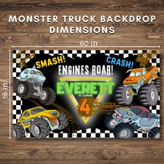 an image of monster truck back drop sign