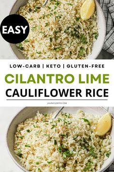 cilantro lime cauliflower rice Whole30 Sides, Lime Cauliflower Rice, Whole30 Meals, Paleo Vegetables, Whole30 Vegan, Mexican Side, 40 Aprons, Cilantro Lime Cauliflower Rice, Frozen Cauliflower