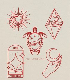 an image of the star and other symbols in red ink on white paper with handwritten lettering