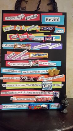 a birthday card made out of candy bar wrappers