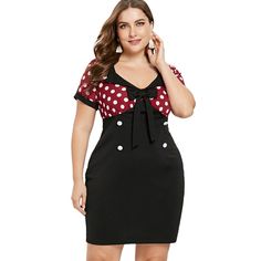 Plus Size Polka Dot Bowknot Embellished Vintage Dress - Black - 3P91737112 - Women's Clothing, Plus Size Women's Clothing  #PlusSizeWomensClothing #Women's #Clothing # #Plus #Size #Women's #Clothing Vintage Dresses Cheap, Vintage Polka Dot Dress, Vintage Black Dress, Plus Size Vintage, Vintage Gowns, Fashion Plus Size, Trendy Plus Size Clothing, Polka Dress, Plus Size Womens Clothing