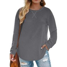 Fantaslook Oversized Sweatshirts for Women Crewneck Tunic Tops Casual Long Sleeve Shirts This plus size sweatshirts for women use skin-friendly soft fabric comfortable to wear. Womens sweatshirt features crewneck, long sleeve, pullover, tunic tops, oversized sweatshirts, curved hem, loose fit style. It is a basic tops to add to your wardrobe in fall and winter, offering a loose fit and long sleeves for a cozy and relaxed feel. You will never out of style for this crewneck sweatshirts, making the Plus Size Sweatshirts, Sweatshirts For Women, Tunic Tops Casual, Casual Tunics, Casual Long Sleeve Shirts, Tops Long Sleeve, Tops Casual, Womens Crewneck, Womens Long Sleeve Shirts