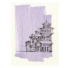 an ink drawing of a building on paper