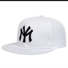 the new york yankees white snapback hat is shown in front of a white background