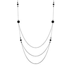 Sterling Silver 925 Rhodium Plated Silver Multi-Layered Chain Necklace With Beads Metal: 925 Sterling Silver Finish: Rhodium Plated Stones: 16 Beads (Largest Bead Is 10mm Chain Length: 40 Inches Dangle Sterling Silver Satellite Chain Necklace, Sterling Silver Fine Jewelry Necklace With Satellite Chain, Elegant White Gold Satellite Chain Necklace, Elegant Sterling Silver Necklace With Satellite Chain, Sterling Silver Necklaces With Round Beads For Parties, Sterling Silver Party Necklaces With Round Beads, Party Necklace In Sterling Silver With Round Beads, Sterling Silver Necklace With Beaded Chain In White Gold, Silver Sterling Station Necklace With Delicate Chain