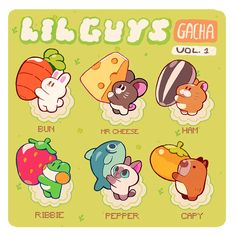 various animal stickers are shown on a green background with the words, liffy's gacha vol 2