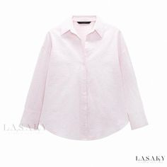 Lasaky - Luxurious Soft Cotton Shirt with Flared Hem and Oxford Inspiration Red Summer Office Shirt, Red Long Sleeve Office Shirt, Red Office Shirt For Spring, Red Summer Office Tops, Casual Pink Top For Office, Pink Cotton Office Top, Chic Blouses, Pink And White Stripes, Elegant Blouses