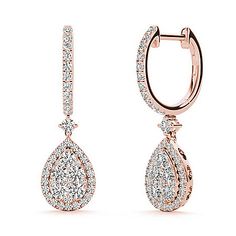 Tresorra 18K Rose Gold Pear Halo Drop Earrings - 18K Solid Rose GoldPear halo clustersDiamond drop earrings92 Bright White Clean Natural DiamondsTreso Pear Halo, All Gems, Pure Gold, Quality Diamonds, Diamond Clarity, 10k Gold, 18k Rose Gold, Bright White, Colored Diamonds