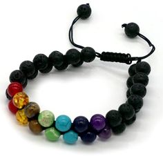 Double Set Of Chakra Color Stones. One Size Fits All. Adjustable Size. Free Gift With Purchase. Fast Shipper. Mybeademporium.Com B 171 Adjustable Black Bracelet With Colorful Beads, Adjustable Black Bracelets With Colorful Beads, Adjustable Black Beaded Bracelets With Colorful Beads, Silver Braided Bracelet, Handmade Crystal Jewelry, Chakra Colors, Friendship Bracelets With Beads, Lava Beads, Bangle Bracelet Set