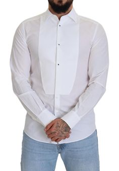 DOLCE & GABBANA Absolutely stunning, 100% Authentic, brand new with tags Dolce & Gabbana white cotton poplin shirt featuring a bib with buttons. Model: Dress shirt Fitting: Slim fit Material: 100% Cotton Colour: White Front button closure Logo Details Made in Italy