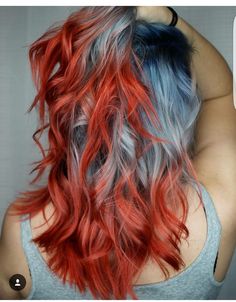 Ombre ~ Light Blue Silver to a Fiery Red Ombre ~ Ombre Red White And Blue Hair, White And Blue Hair, Cinnamon Hair, Hair Color Unique, Pastel Hair, Unique Hairstyles