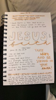 a handwritten note from jesus on top of a notebook