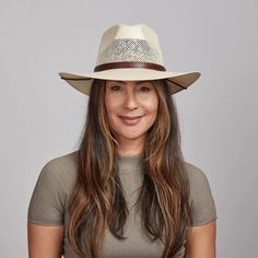 Florence | Womens Wide Brim Straw Sun Hat offers stylish sun protection with its vented canvas fabric and faux leather band. The adjustable chin cord and side concho add a touch of Western flair to this practical outback design. Material: Vented Canvas/Cotton Fabric Shape: Outback Trim: Faux Leather Band with Side Concho, Embossed with Pattern Brim Size: 3 1/4" Crown Height: 4 1/4" Feature: Adjustable Chin Cord Sweatband: Elastic Sweatband Imported Panama Hat Style, American Hat Makers, Womens Straw Hats, Straw Sun Hat, Crown Heights, Sun Hat, Wide Brimmed, Leather Band, Outdoor Adventures