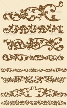 a set of ornate scroll designs in brown on beige background stock photo - 55978