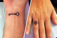 two pictures one with a key tattoo and the other with a small key on it