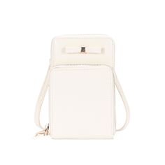 "This adorable Madison West Evie cellphone crossbody bag is perfect for carrying your essentials in style. This adorable Madison West Evie cellphone crossbody bag is perfect for carrying your essentials in style. 4.5\"L x 1.75\"W x 7\"H Strap drop length: 21\" - 25\" Adjustable crossbody strap Closure: zipper Gold-tone hardware Interior: 1 ID window Exterior: 1 zip pocket Bow detailCONSTRUCTION & CARE Body: PU Lining: polyester Wipe clean Imported Size: One Size. Color: White. Gender: female. Ag Window Exterior, 7 H, Kate Spade Crossbody, Crossbody Strap, Fashion Handbags, In Style, Gender Female, Cleaning Wipes, Zip Pockets