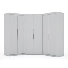 a white room divider with four doors on each side and one door open to reveal the