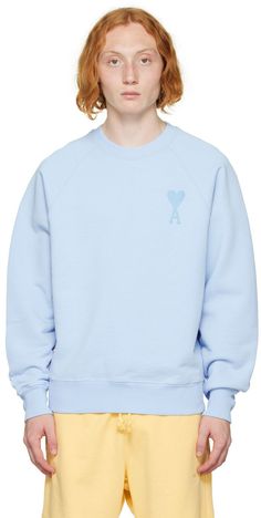 French terry sweatshirt. · Rib knit crewneck, cuffs, and hem · Logo embroidered at front and back Supplier color: Sky blue Paris Blue, Heeled Rain Boots, High Heel Rain Boots, Paris Blues, Ami Paris, Heart Logo, Logo Sweatshirt, Blue Sweatshirt, Knit Crewneck