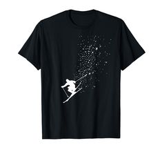 a black t - shirt with an image of a person skiing