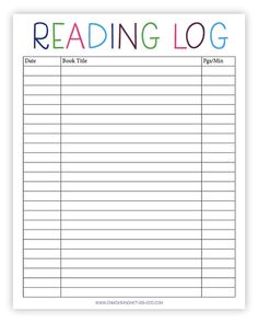 a printable reading log with the words reading log written in colorful letters on it