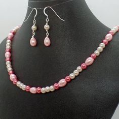 Pink Pearl Necklace Earrings Set Wedding Jewelry | Etsy Pink Pearl Bridal Necklace Gift, Pink Pearl Bridal Necklace As A Gift, Pink Bridal Necklace With Round Beads As Gift, Elegant Pink Beaded Pearl Necklace, Feminine Pink Pearl Necklace For Wedding, Pink Round Bead Pearl Necklace For Wedding, Pink Round Beads Pearl Necklace For Wedding, Pink Pearl Drop Beaded Necklaces With Round Beads, Pink Pearl Necklace With Round Beads For Wedding