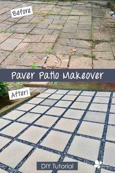 2 paver patios- one before shot with tilted, old paver stones, one with nice, neat rows of modern, square concrete pavers Concrete Paver Patio, Pavers Diy, Diy Patio Pavers, Paver Designs, Patio Pavers Design, Backyard Oasis Ideas, Backyard Remodel