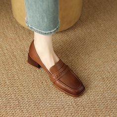 #Loafers #Minimalism #WomenShoes #Woven Block Heel Loafers, Loafers Shoes, Heeled Loafers, Penny Loafers, Leather Items, Loafer Shoes, Block Heels, Penny, Rubber Sole