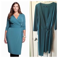 LOVE A WRAP DRESS!!! Eloquii Turquoise Wrap Dress This dress is perfect with opaque tights Eloquii Dresses Eloquii Dress, Opaque Tights, Girls Rock, Love A, Wrap Dress, Cold Shoulder Dress, Tights, Turquoise