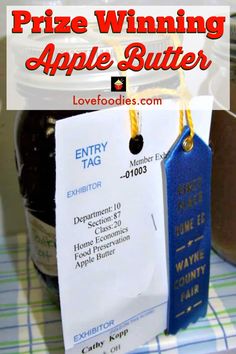 an apple butter label with the words, prize winning apple butter