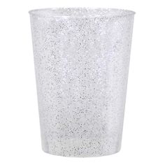 a white vase with silver speckles on the outside and inside, sitting in front of a white background