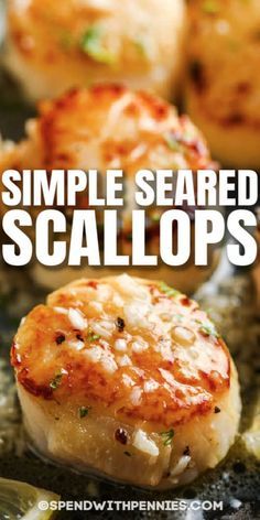 simple seared scallops with text overlay