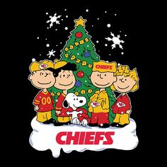 a christmas tree with peanuts around it and the words chiefs written on it in red