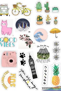 various stickers with different designs on them