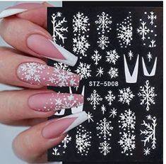 ❄️5D Embossed Snowflake Stickers: You will get 6 sheets embossed nail decals, unique stereoscopic effects, thicker than normal stickers, make your nails more elegant and charming ❄️Safe Materials: White Christmas snowflakes nail stickers are made of high-quality environmental friendly materials. You can use it with confidence, even pregnant women and kids can use it ❄️Easy to Use: With self-adhesive design, it is very easy to apply. Nail Art Blanc, Christmas Nails Glitter, Christmas Snowflakes Nails, Christmas Nail Stickers, Snowflake Nail Art, Nail Stickers Decals, Manicure Diy, Lines On Nails, White Nail Art