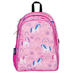 Your child will be the talk of the playground with Wildkin's 15 Inch School Backpack! Eye-catching patterns and a functional design come together to make this backpack for boys, and girls a fun addition to your child’s school and travel essentials. Two padded, adjustable shoulder straps and a padded back provide a comfortable wear, while the durable top handle is perfect for hanging in a locker before heading to class. We’ve designed our 15-Inch toddler backpack for school to withstand even the Rainbow-colored Standard Backpack For School, Rainbow School Backpack, Rainbow Colored School Backpack, Rainbow Standard School Backpack, Multicolor Unicorn Print Bag For Students, Unicorn Print Backpack For Everyday Use, Multicolor Unicorn Print Backpack For Everyday Use, Standard Backpack With Unicorn Print For Everyday Use, Multicolor School Bag With Unicorn Print