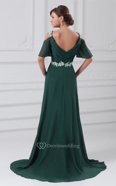 Brilliant Sequined Half Length a Line Chiffon Special Occasion Dresses - Dorris Wedding White Prom Dress Short, Dark Green Prom Dress, Backless Ball Gown, Dark Green Prom Dresses, Chiffon Evening Dress, Cold Shoulder Lace, White Prom Dress, Princess Ball Gowns, Chiffon Evening Dresses