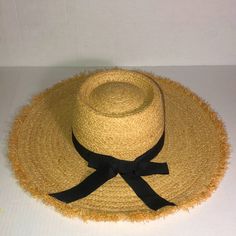 Adjustable Inner Tie Frayed Straw Edge Nwot Yellow Wide Brim Straw Hat In Toquilla Straw, Eco-friendly Straw Hat With Curved Brim, Green Wide-brim Toquilla Straw Hat, Eco-friendly Brimmed Panama Hat In Toquilla Straw, Black Straw Hat For Beach Season, One Size, Womens Fedora Hat, Hat With Braids, Leopard Hat, Wide Brim Straw Hat