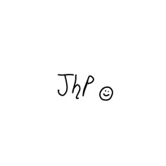 the word jhp is written in black ink on a white background with an emoticive smiley face